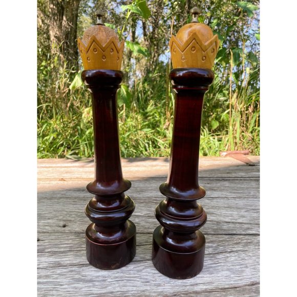 Vintage Macina Temperata Italian Wood Salt & Pepper Grinder with Crowns - Picture 1 of 13